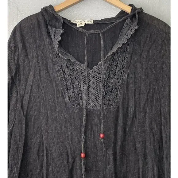 Beach by Exist Gauze Cover Up Dress Size XL Black Whimsigoth Hoodie Tunic Grunge - Picture 4 of 11